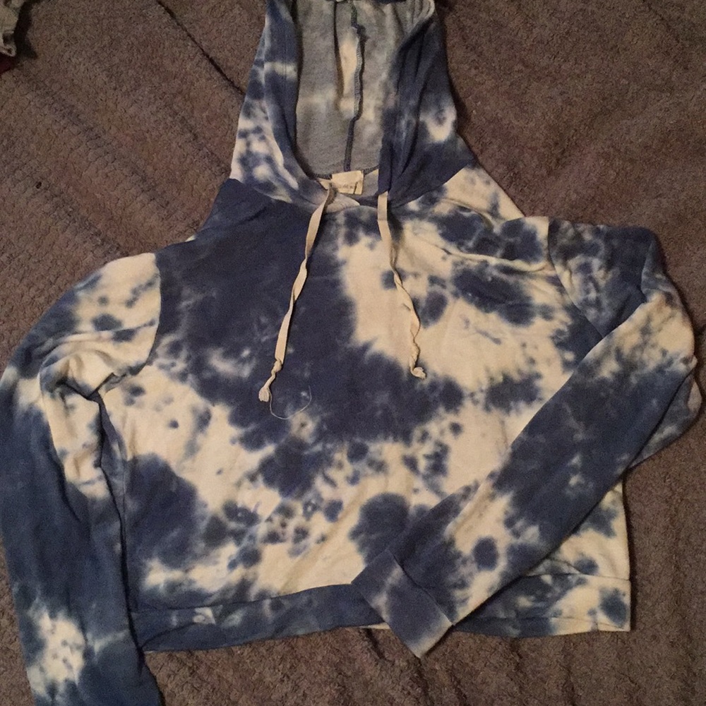 Sky Blue Tie Dye Drawstring Cropped Long Sleeve